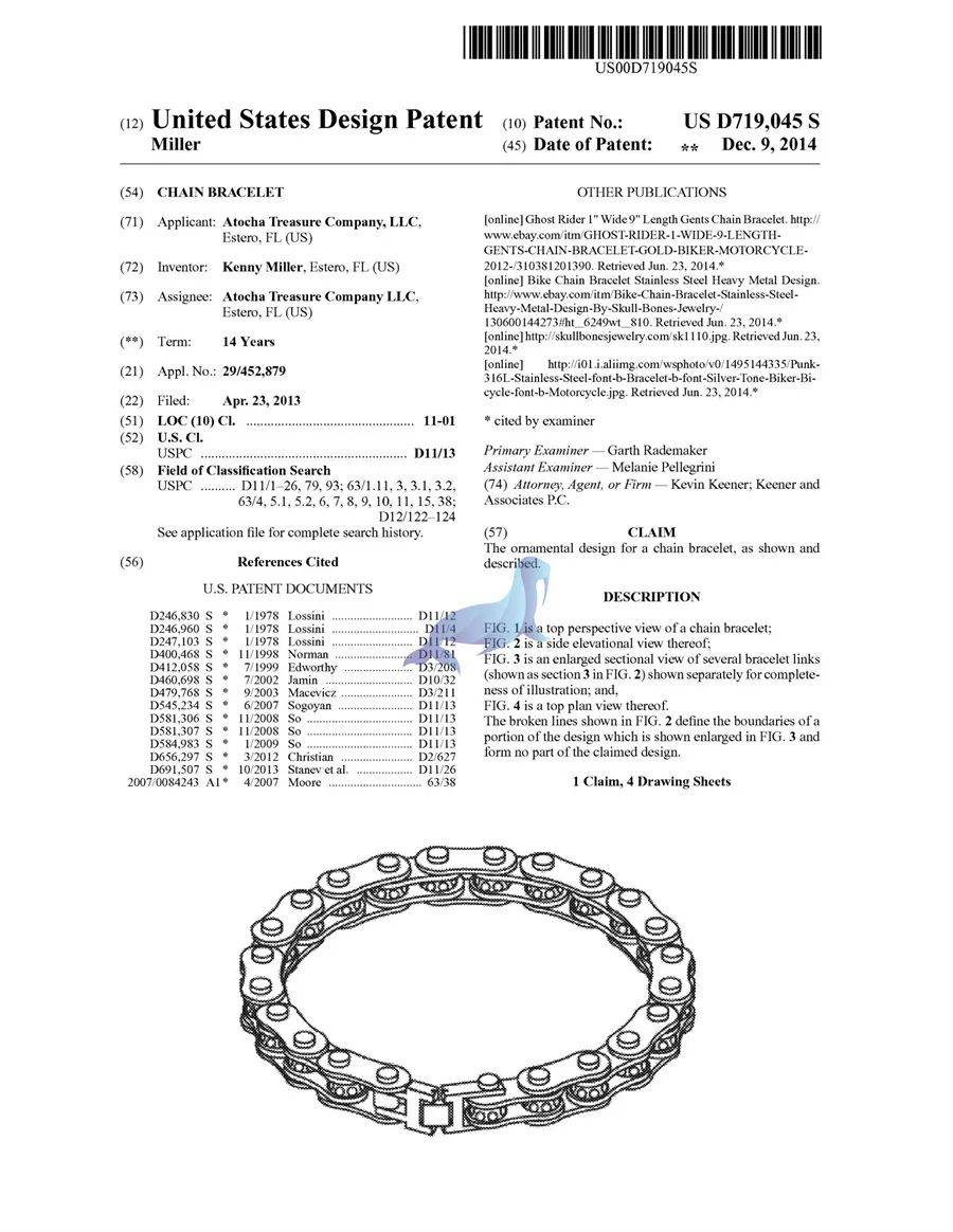 机车链条首饰 BIKE CHAIN BRACELET 专利维权，案件号：22-cv-3731