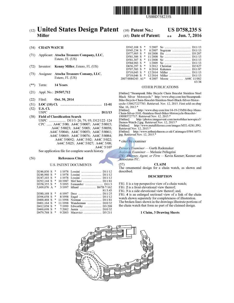 机车链条首饰 BIKE CHAIN BRACELET 专利维权，案件号：22-cv-3731