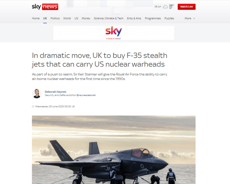 购买12架可携带核弹头F-35A战机 英国称将显著增加核威慑能力